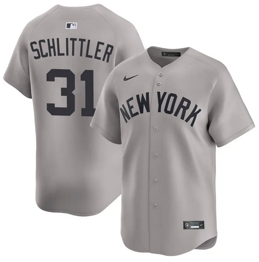 Men's New York Yankees #31 Cam Schlittler Grey 2026 Road Limited Stitched Baseball Jersey Men's New York Yankees #31 Cam Schlittler Grey 2026 Road Limited Stitched Baseball Jersey
